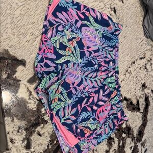 Lilly Pulitzer Navy Floral Athletic Shorts with Pink Trim